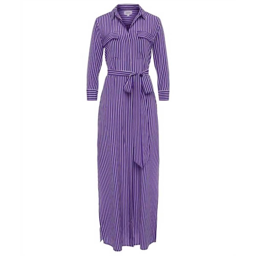 NEW L'AGENCE cameron maxi shirt dress in pop purple / white stripe - Picture 3 of 3